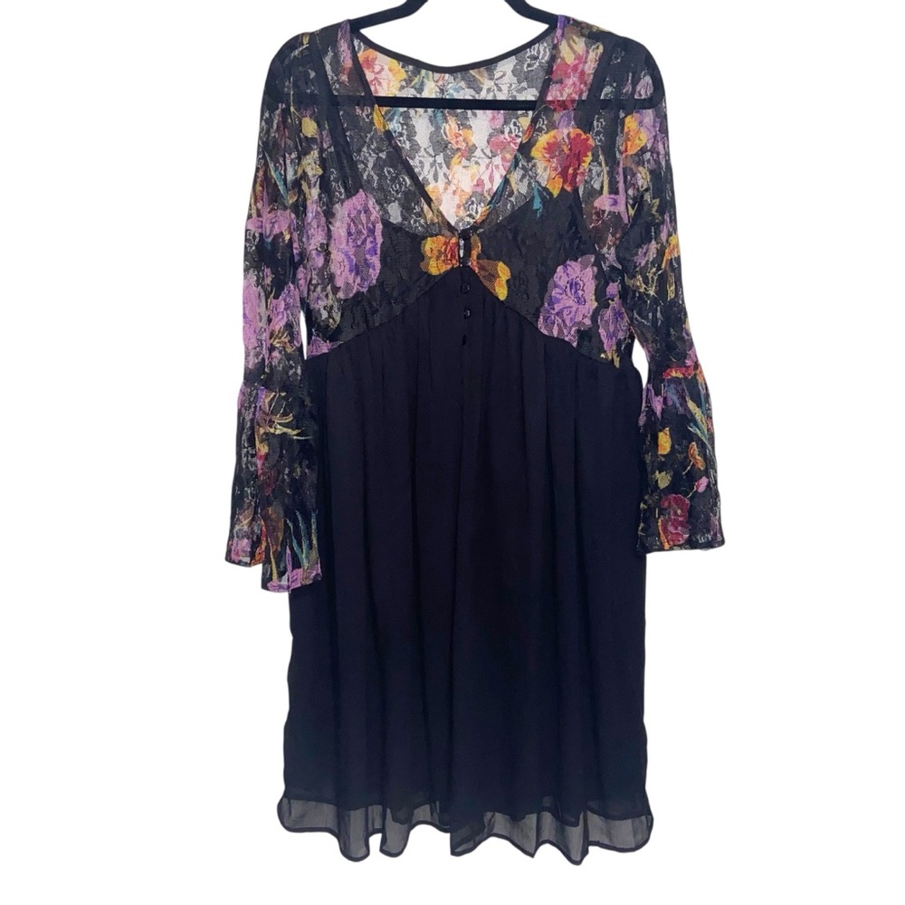 Pyramid Collection Dress Womens Medium Sheer Lace Babydoll Fairy Whimsigoth Boho